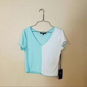 NWT Turquoise and White Knit Top